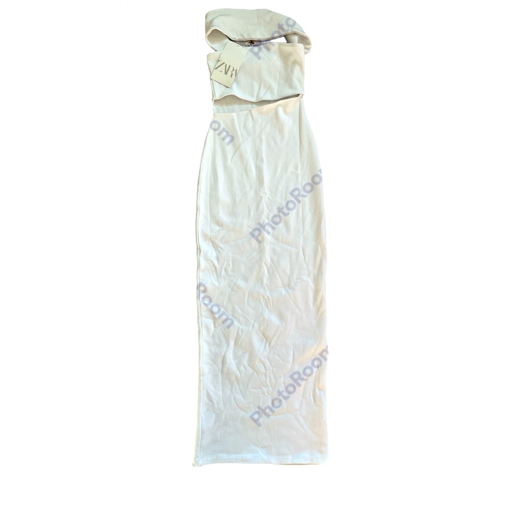 Zara Small Bodycon White Open Mid Ribbed MIDI Dress NWT